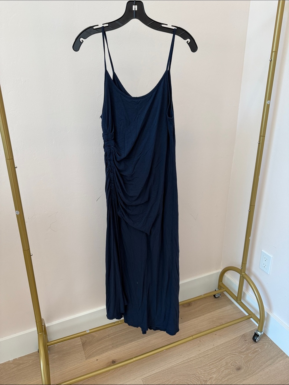A.L.C. Navy Ruched Maxi Slip Dress